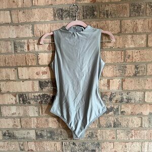 Skims Silver Disco Sleeveless Mock Neck Bodysuit